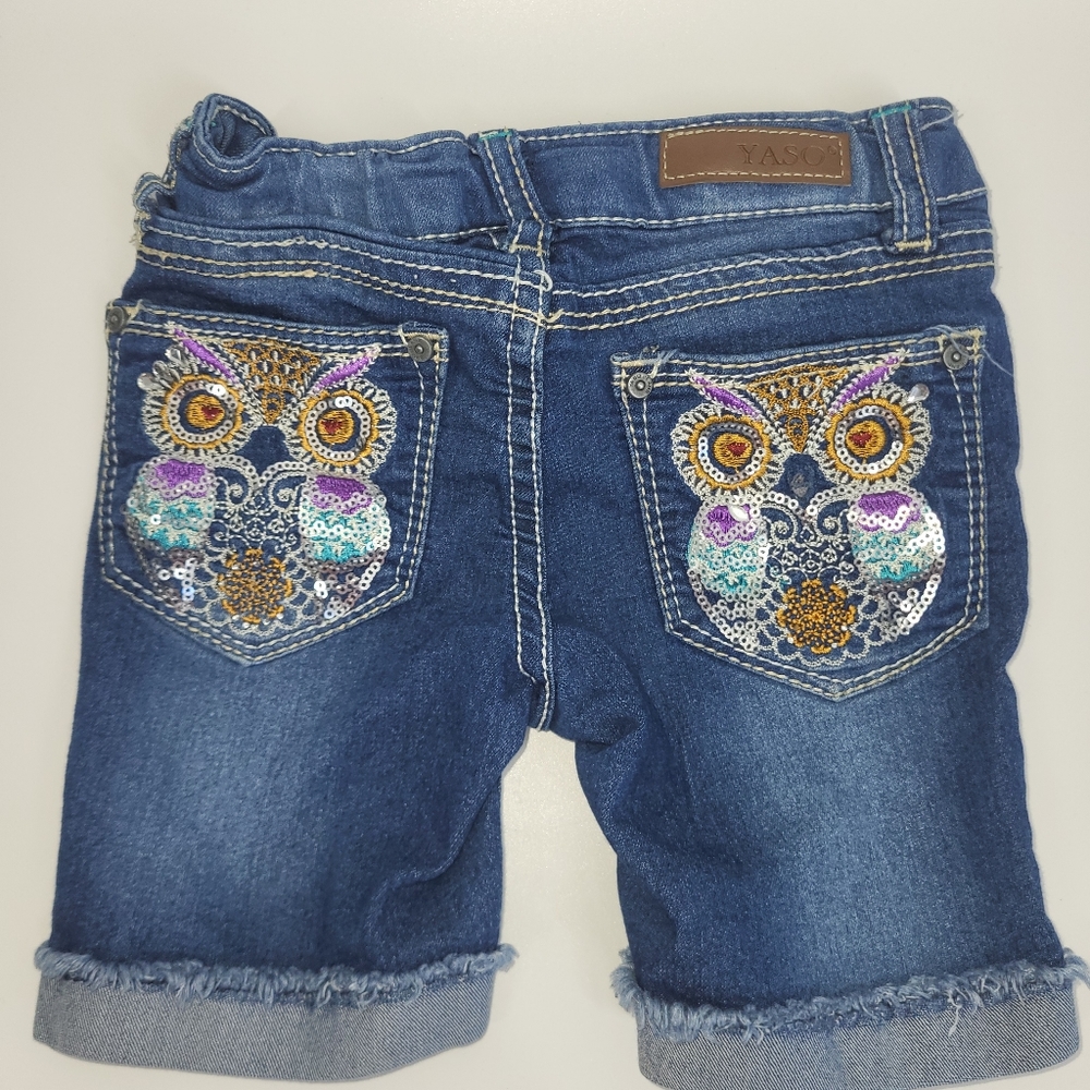 Yaso Denim Shorts with Sparly Owl Pockets